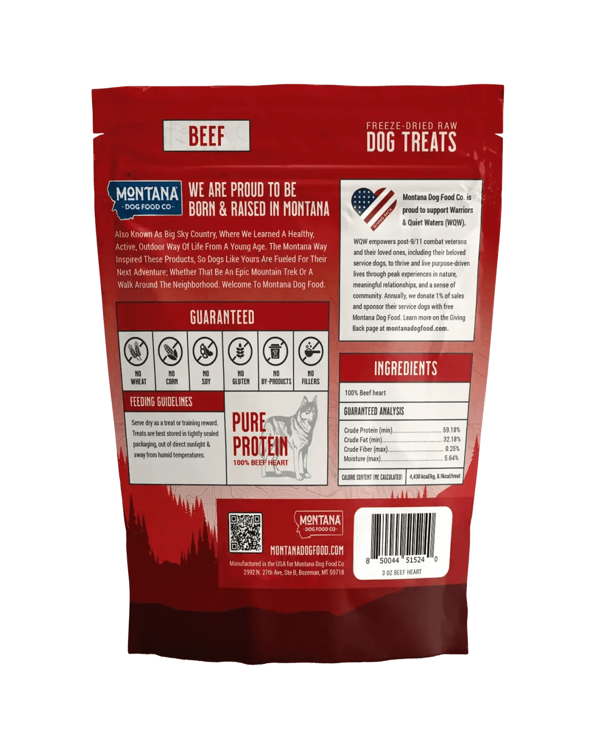 Beef Heart Freeze-dried Raw Trail Snacks (Treats) for Dogs 3oz Montana Dog Food Co