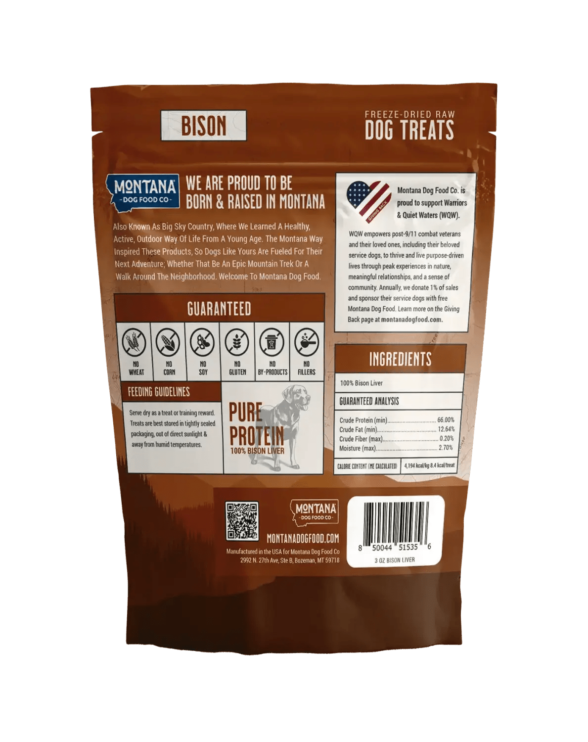 Bison Liver Freeze-Dried Raw Trail Snacks (Treats) for Dogs 3oz Montana Dog Food Co