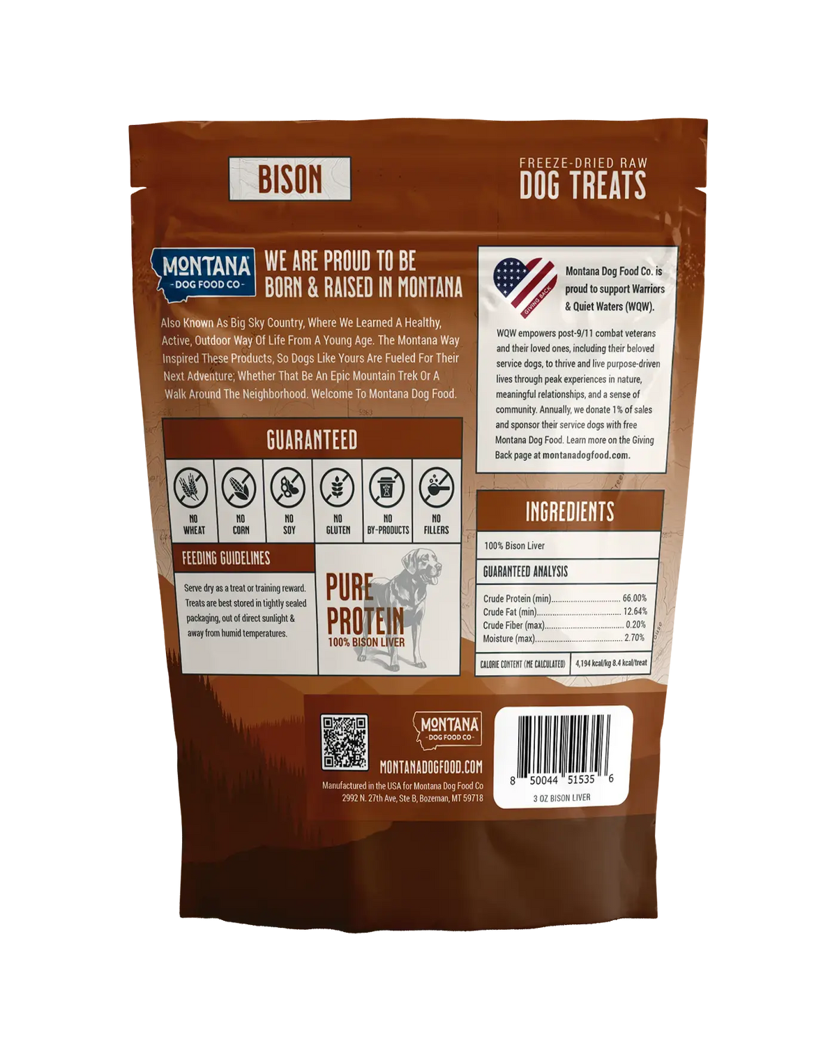 Bison Liver Freeze-Dried Raw Trail Snacks (Treats) for Dogs 3oz Montana Dog Food Co