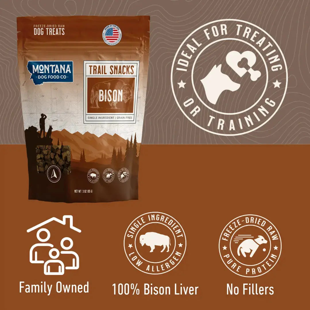 Bison Liver Freeze-Dried Raw Trail Snacks (Treats) for Dogs 3oz Montana Dog Food Co