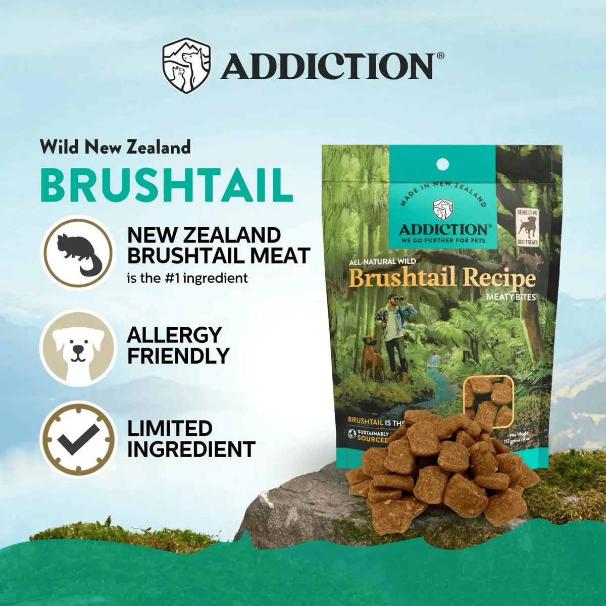 Brushtail Meaty Bites - Hypoallergenic Dog Treats Addiction Pet Foods USA