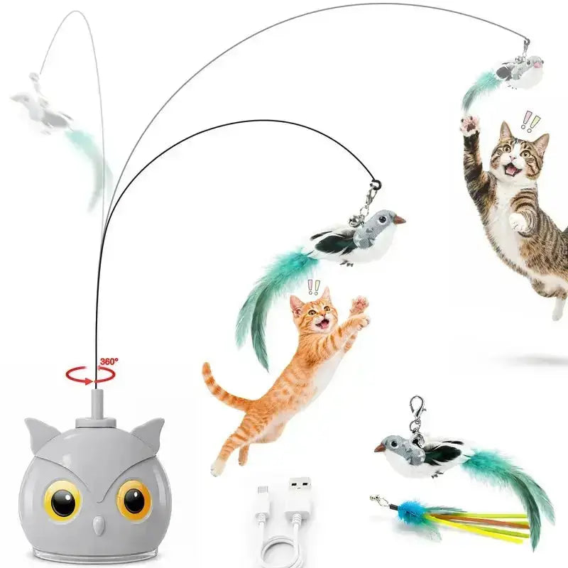 CATPICK Interactive Flying Bird Cat Toy, Automatic Teaser with Suction Cup, Dual Modes – 360° Rotation & Random Jumping, Auto Start/Stop, Safe Silicone Rod, USB Rechargeable for Kittens & Adult Cats