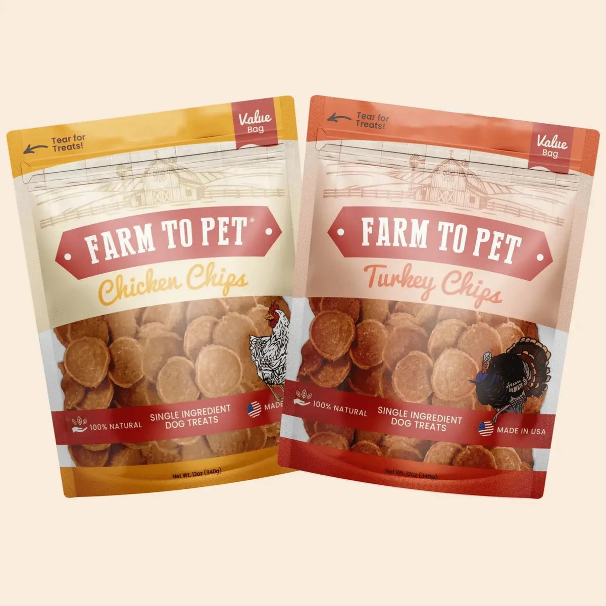 Chicken and Turkey Dog Treats Duo | Single-Ingredient Poultry Treats - Value 12oz Bundle - Chip