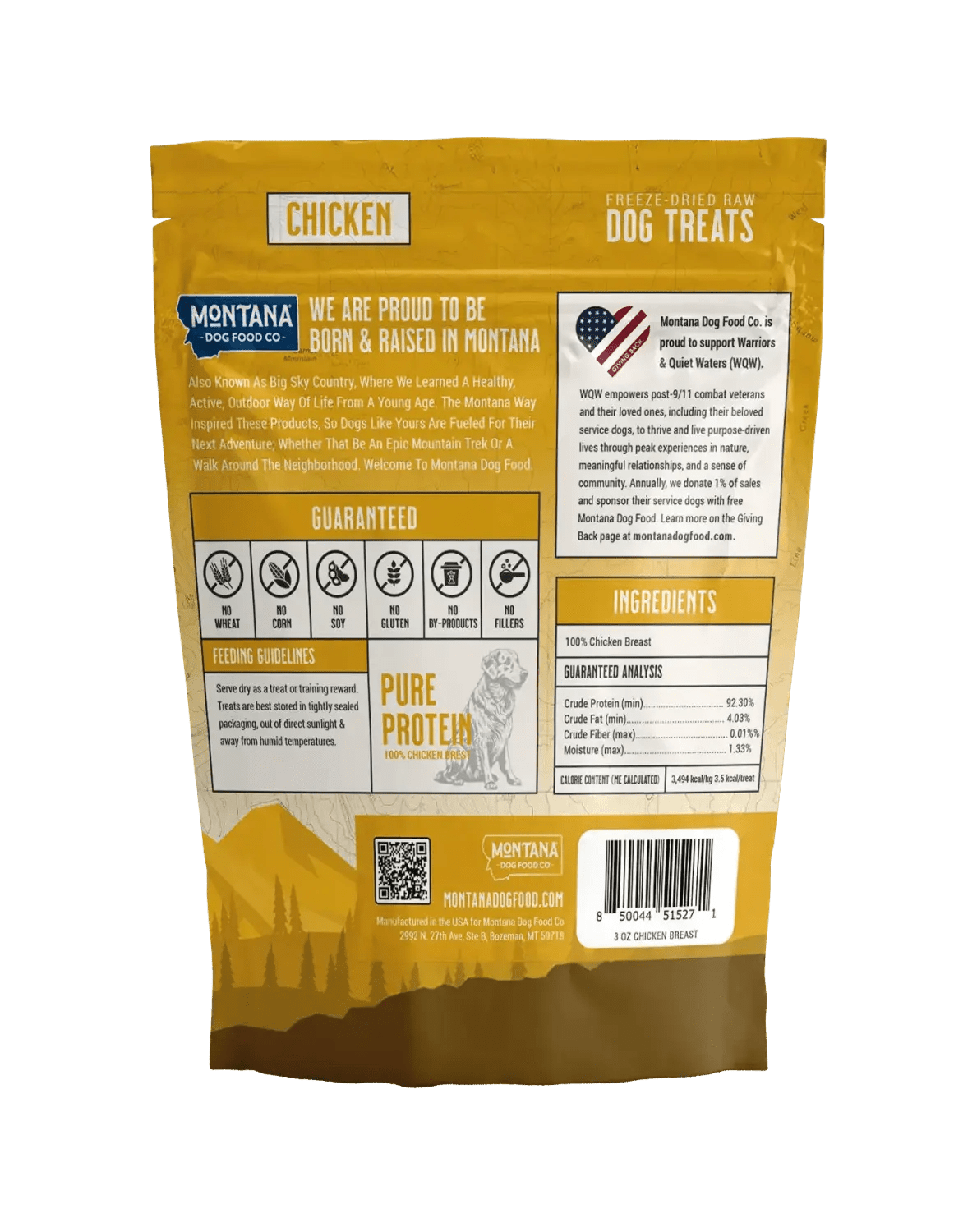 Chicken Breast Freeze-Dried Raw Trail Snacks (Treats) for Dogs 3oz Montana Dog Food Co