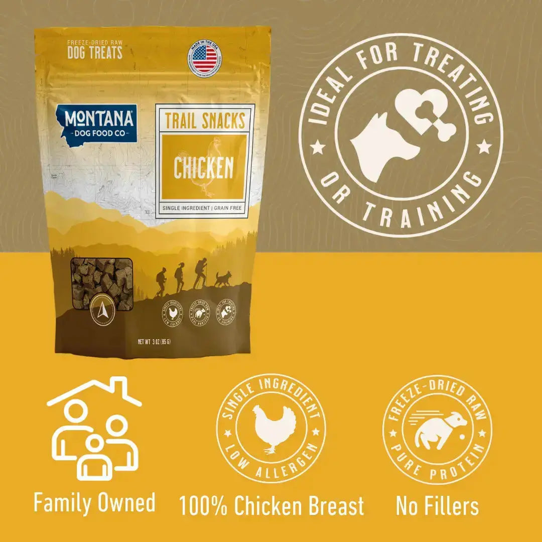 Chicken Breast Freeze-Dried Raw Trail Snacks (Treats) for Dogs 3oz Montana Dog Food Co