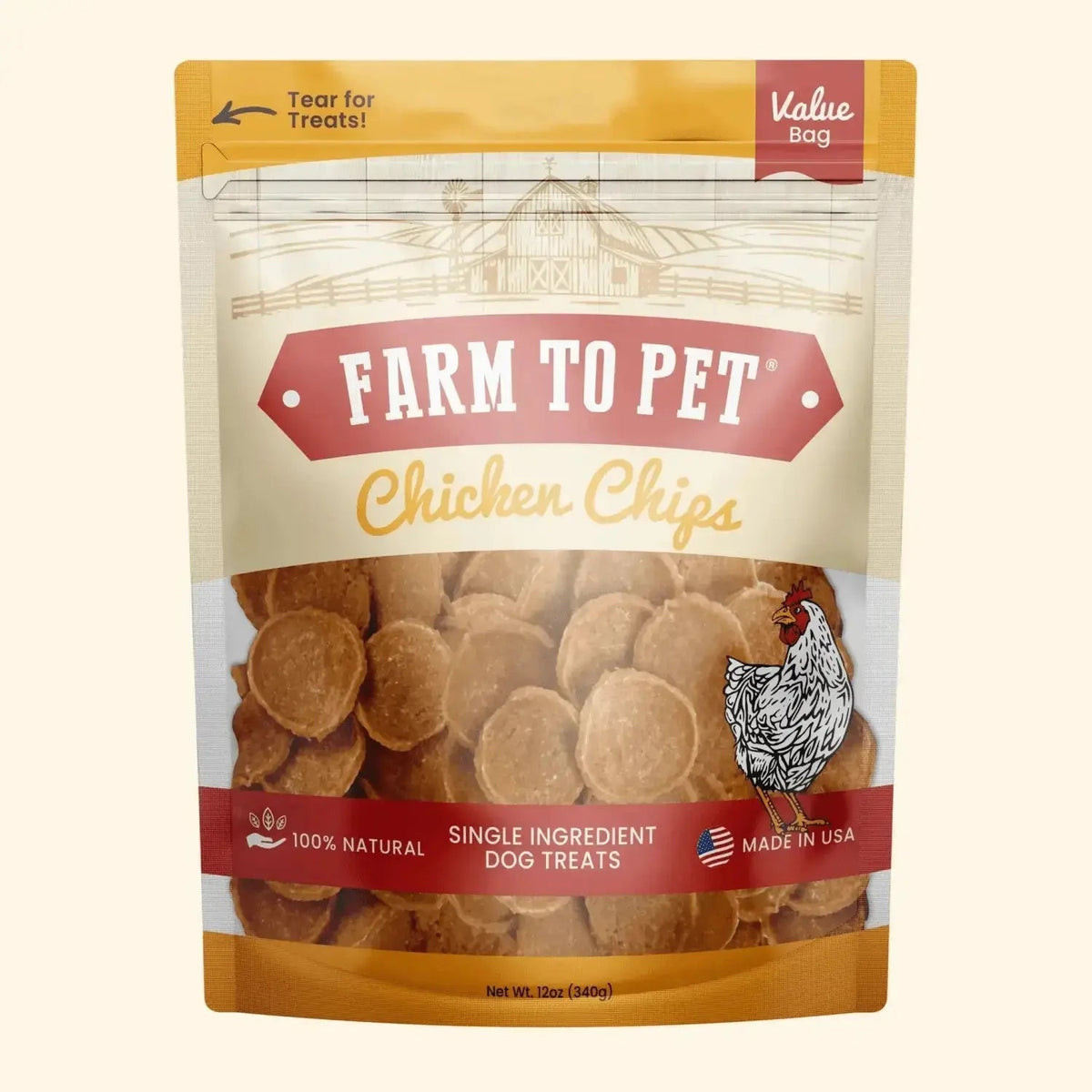 Chicken Chips for Dogs | All-Natural Single-Ingredient Dog Treats - Value 12oz - Chip
