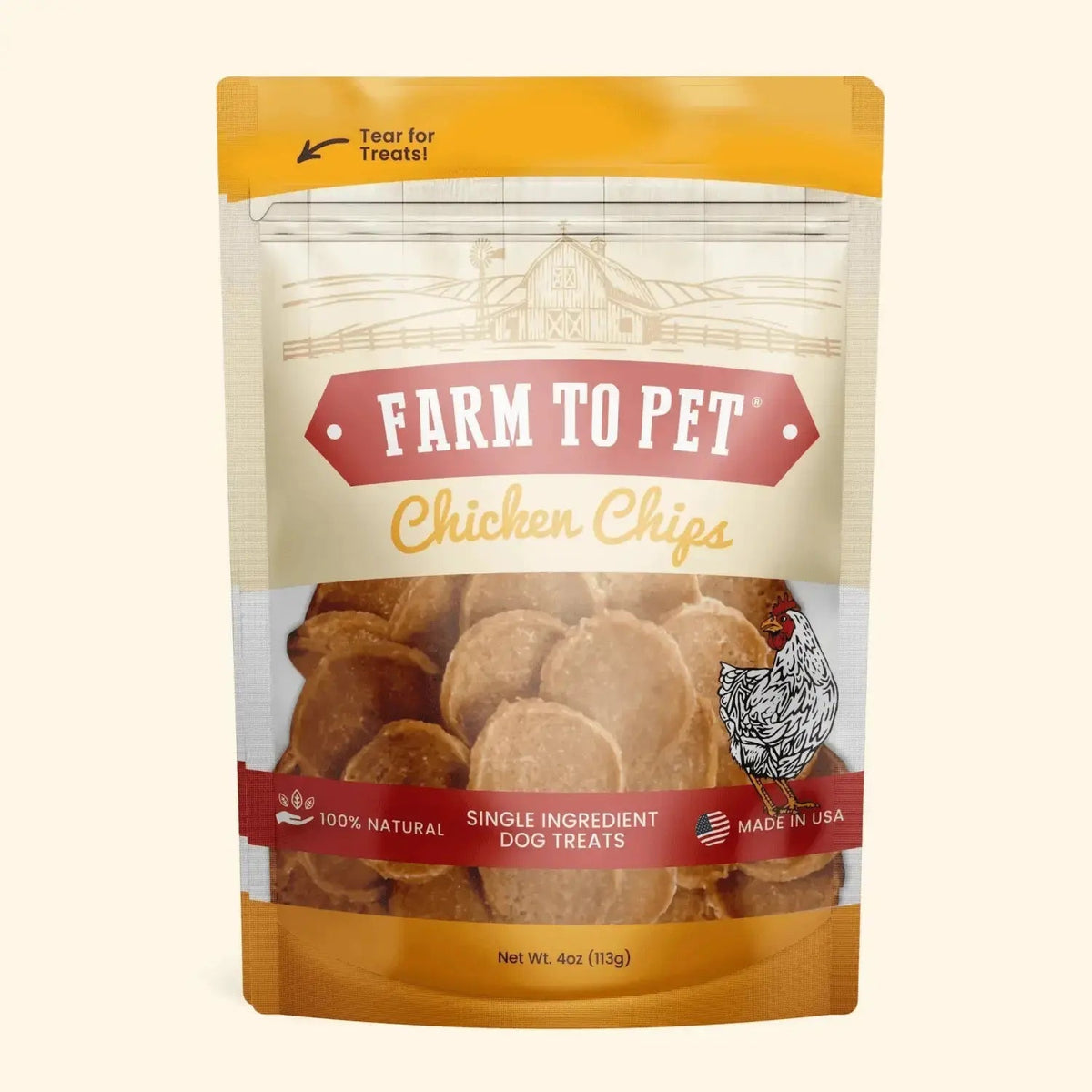 Chicken Chips for Dogs | All-Natural Single-Ingredient Dog Treats - Standard 4oz - Chip