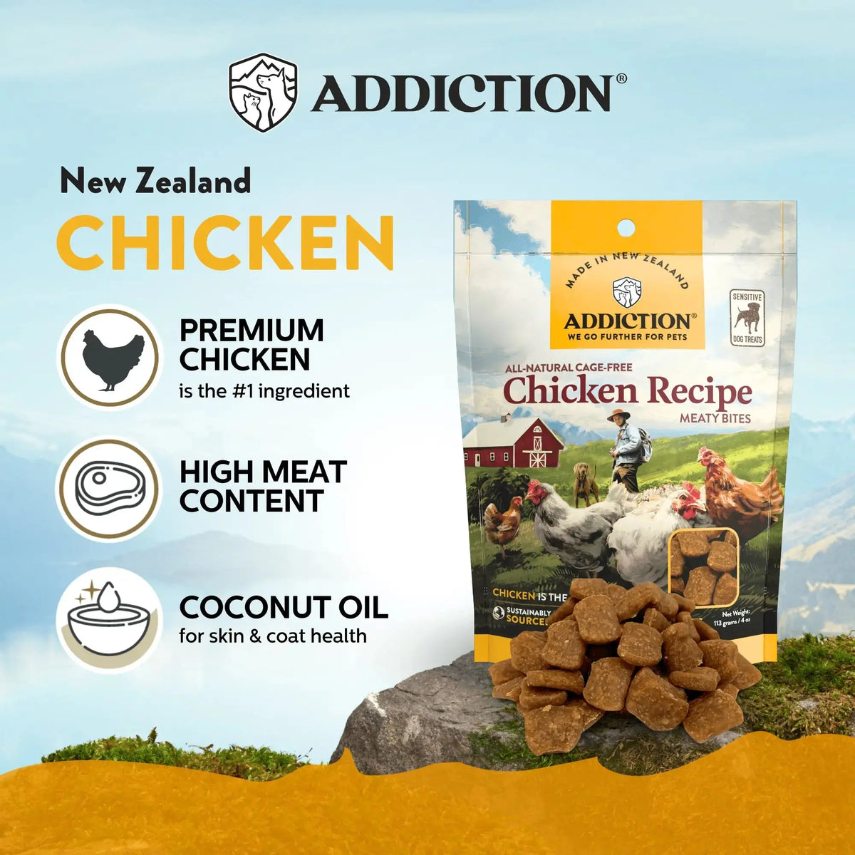 Chicken Meaty Bites - Hypoallergenic Dog Treats Addiction Pet Foods USA
