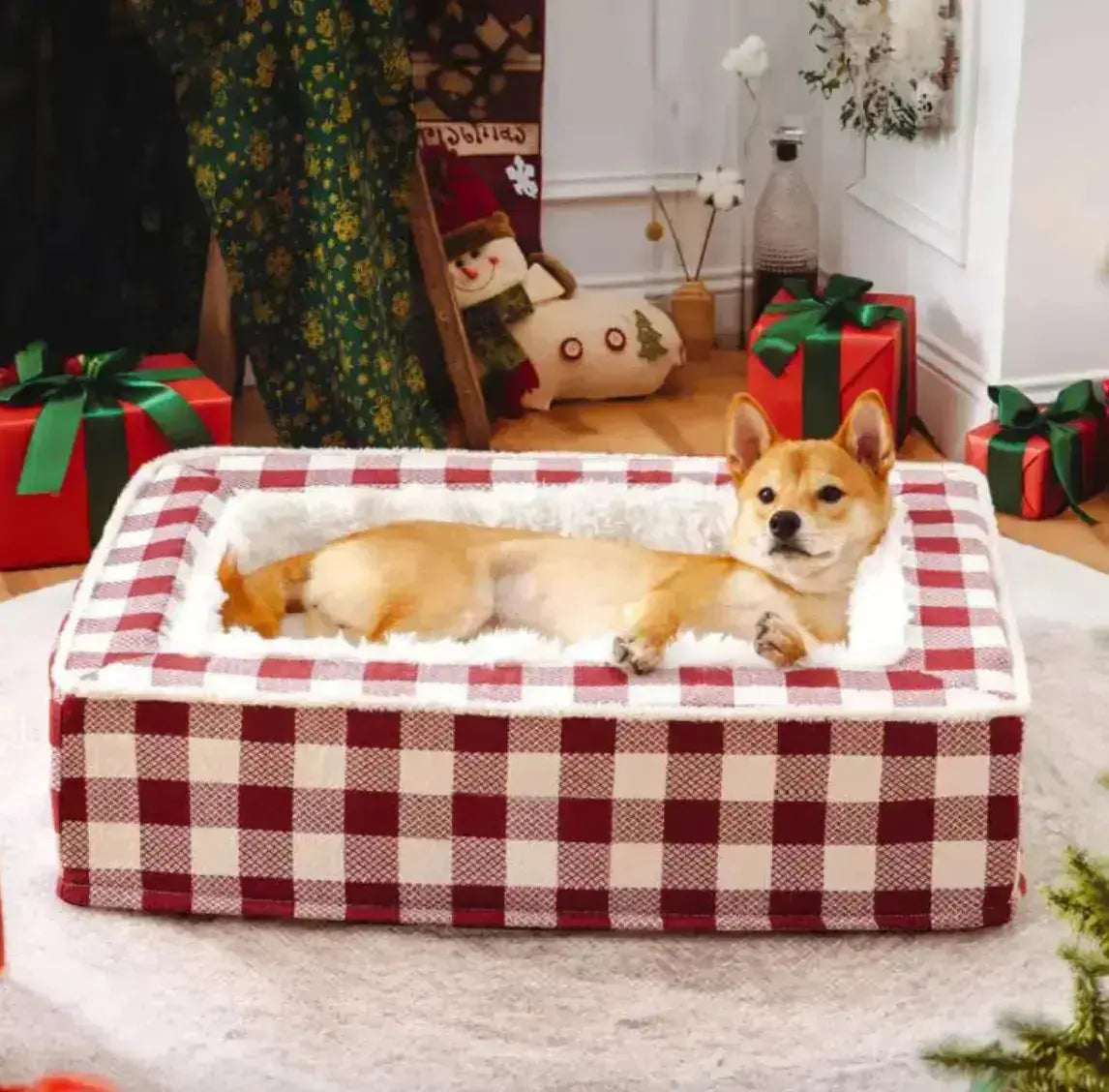 Classic Plaid Pet Bed (Removable & Washable) - Red / XL100x80x20