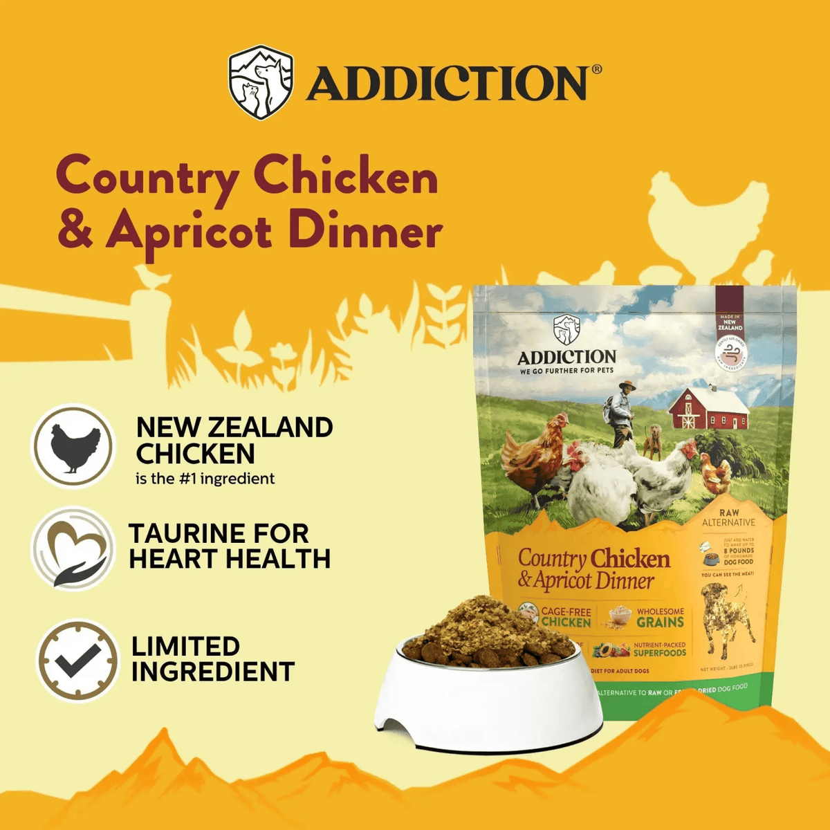 Country Chicken & Apricot Air-Dried Dog Food Addiction Pet Foods USA
