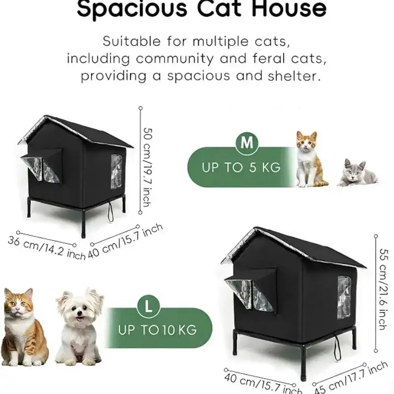 Insulated Outdoor Cat House for Feral Cats, Waterproof Shelter with Sloped Roof & Transparent Window