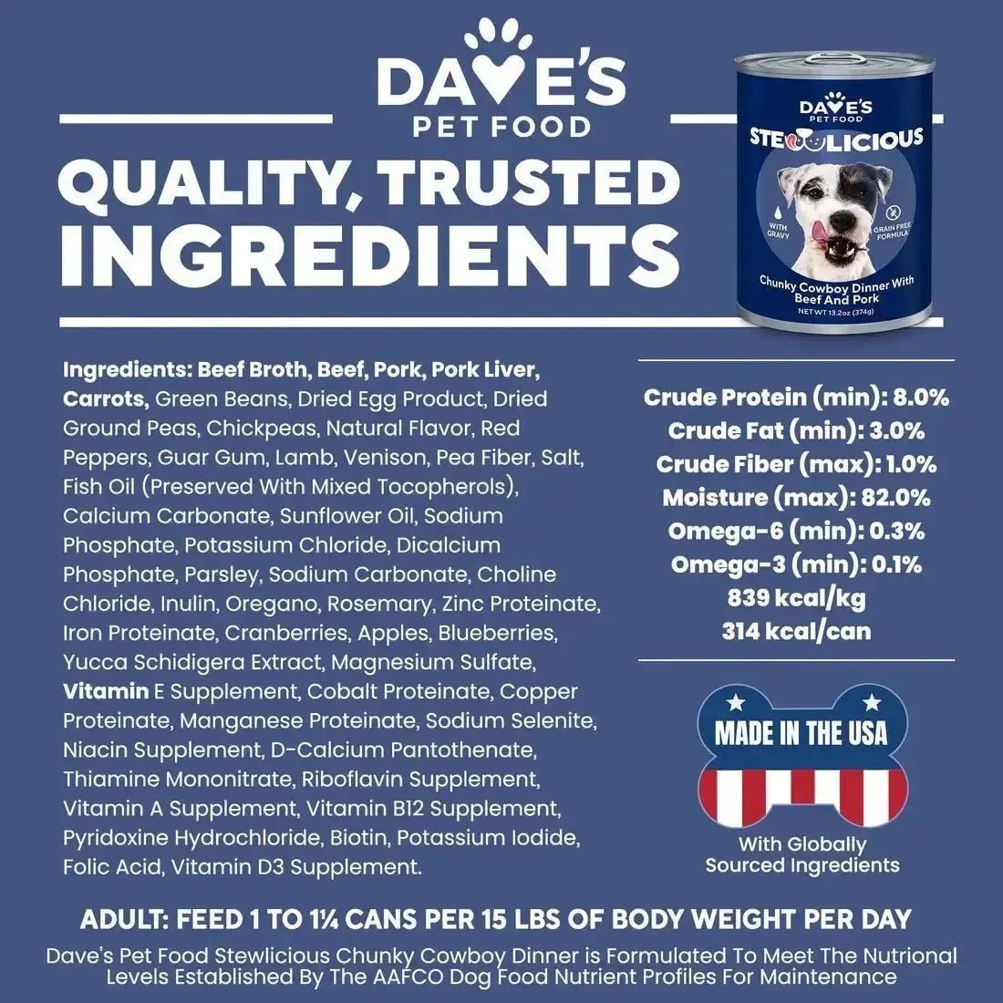 Dave's Stewlicious Cowboy Dinner w/ Beef & Pork Wet Dog Food (13.2oz) - True Pet Market