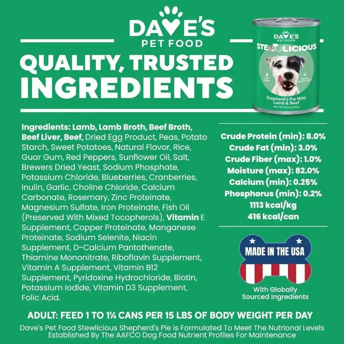 Dave's Stewlicious Shepard's Pie w/Lamb & Beef Wet Dog Food (13.2oz) - True Pet Market