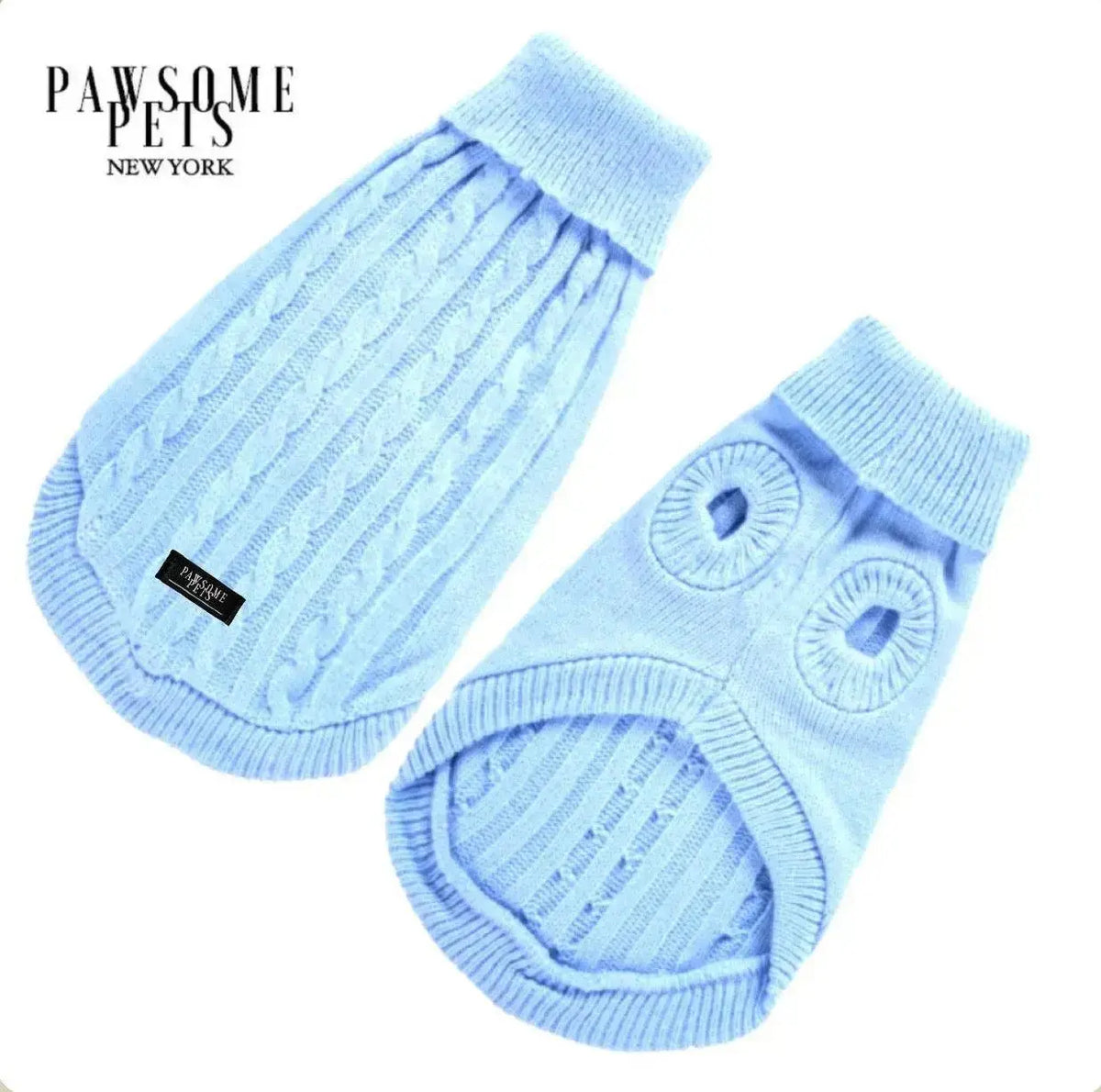 Dog and Cat Cable Knit Pet Sweater - Light Blue - Pets Collars