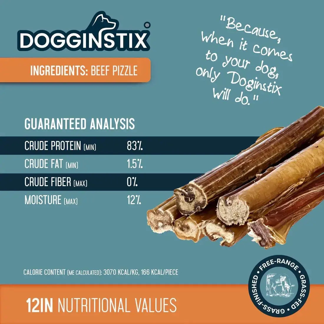 Dogginstix Bully Stick Dog Chew, All-Natural, Grass-Fed Beef, Odor-Free Jeffers