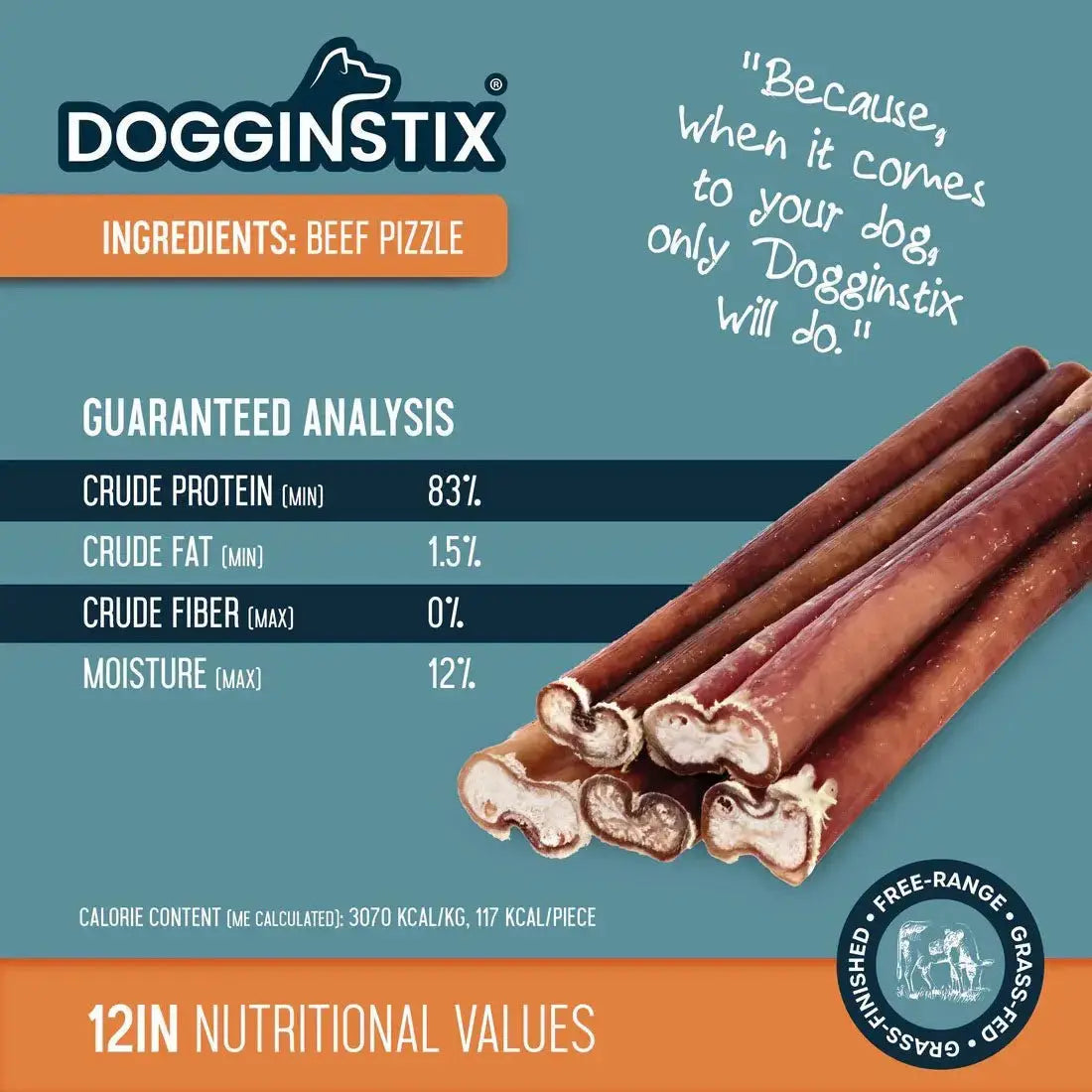 Dogginstix Bully Stick Dog Chew, All-Natural, Grass-Fed Beef, Odor-Free Jeffers