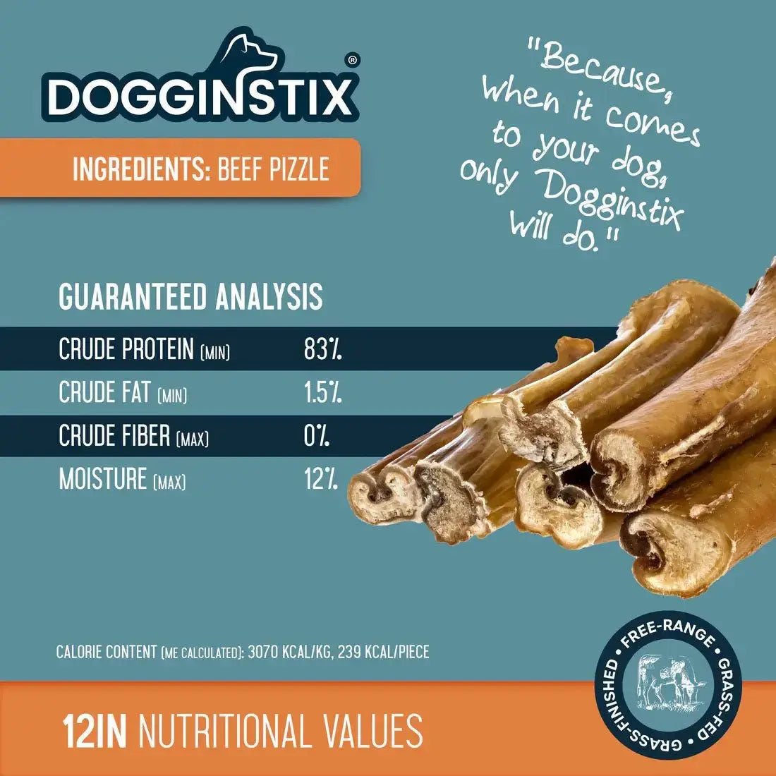 Dogginstix Bully Stick Dog Chew, All-Natural, Grass-Fed Beef, Odor-Free Jeffers