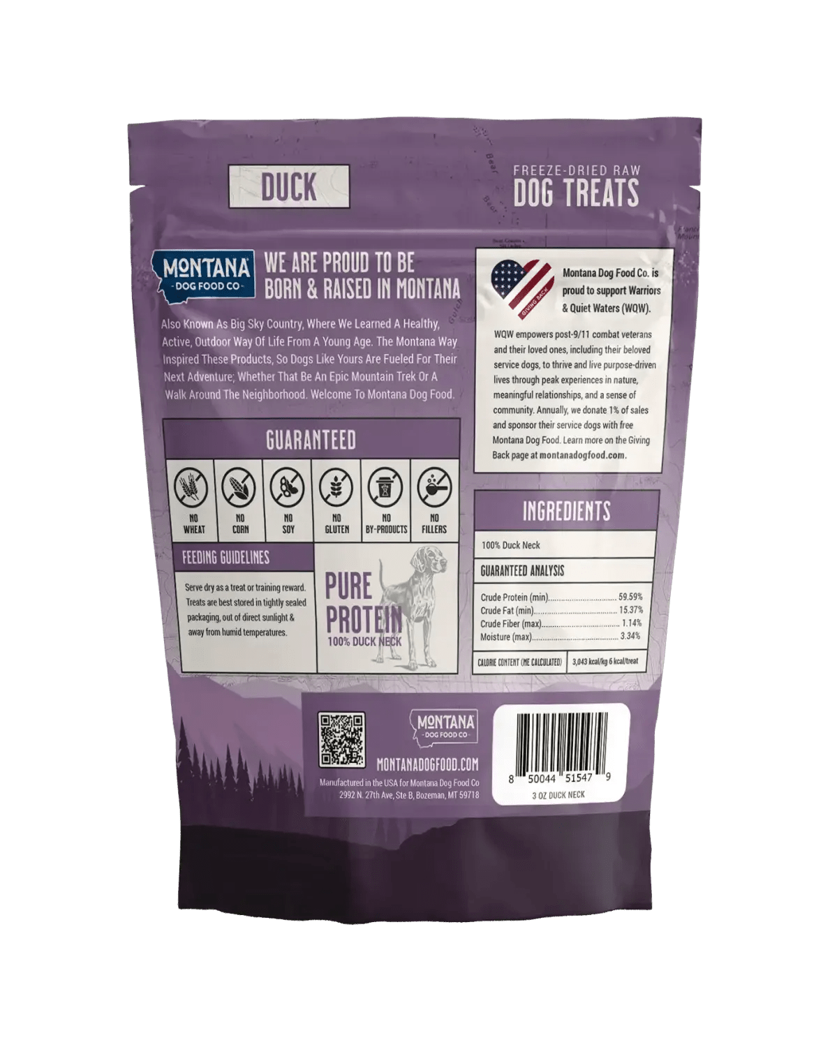 Duck Freeze-dried Raw Trail Snacks (Treats) for Dogs 3oz Montana Dog Food Co