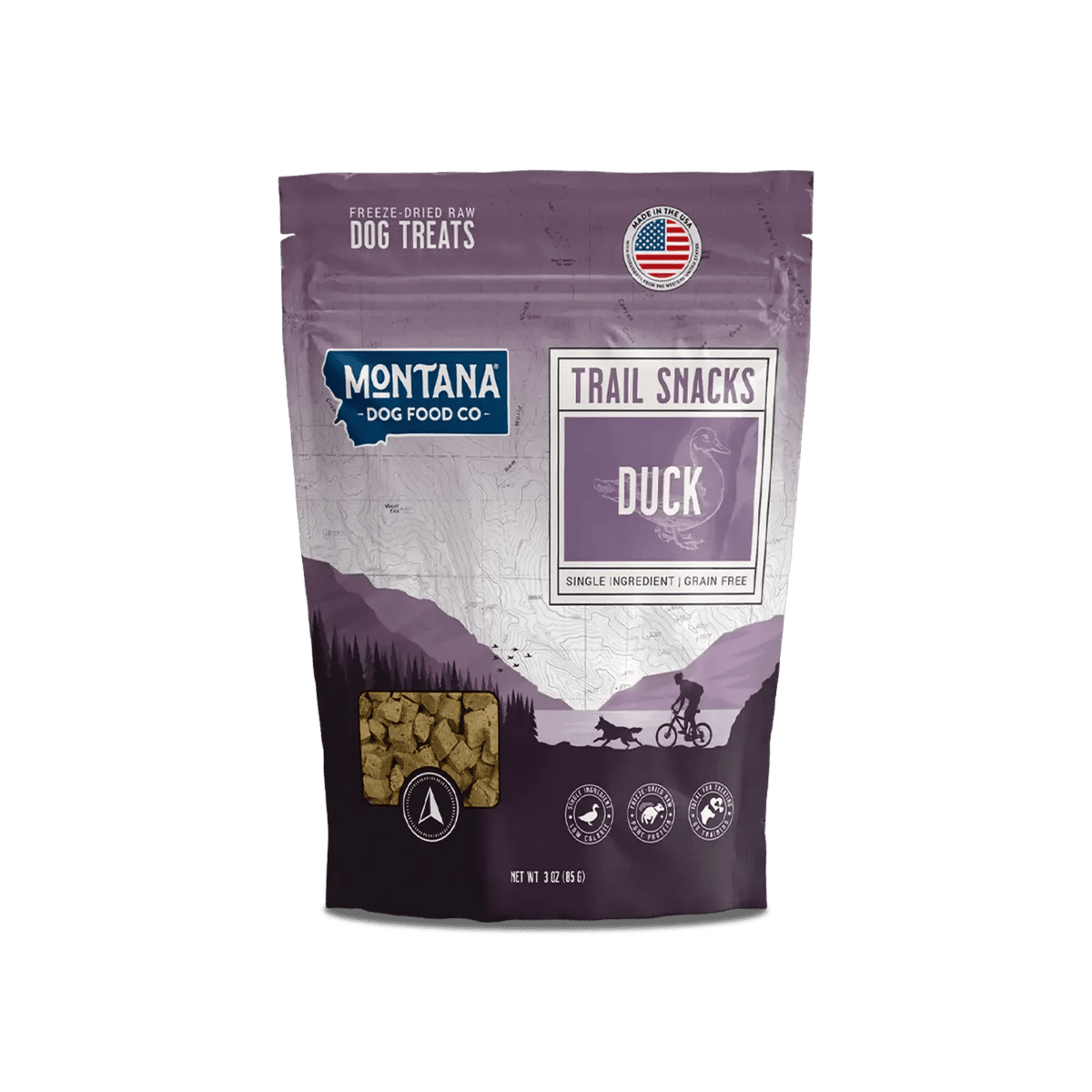 Duck Freeze-dried Raw Trail Snacks (Treats) for Dogs 3oz Montana Dog Food Co
