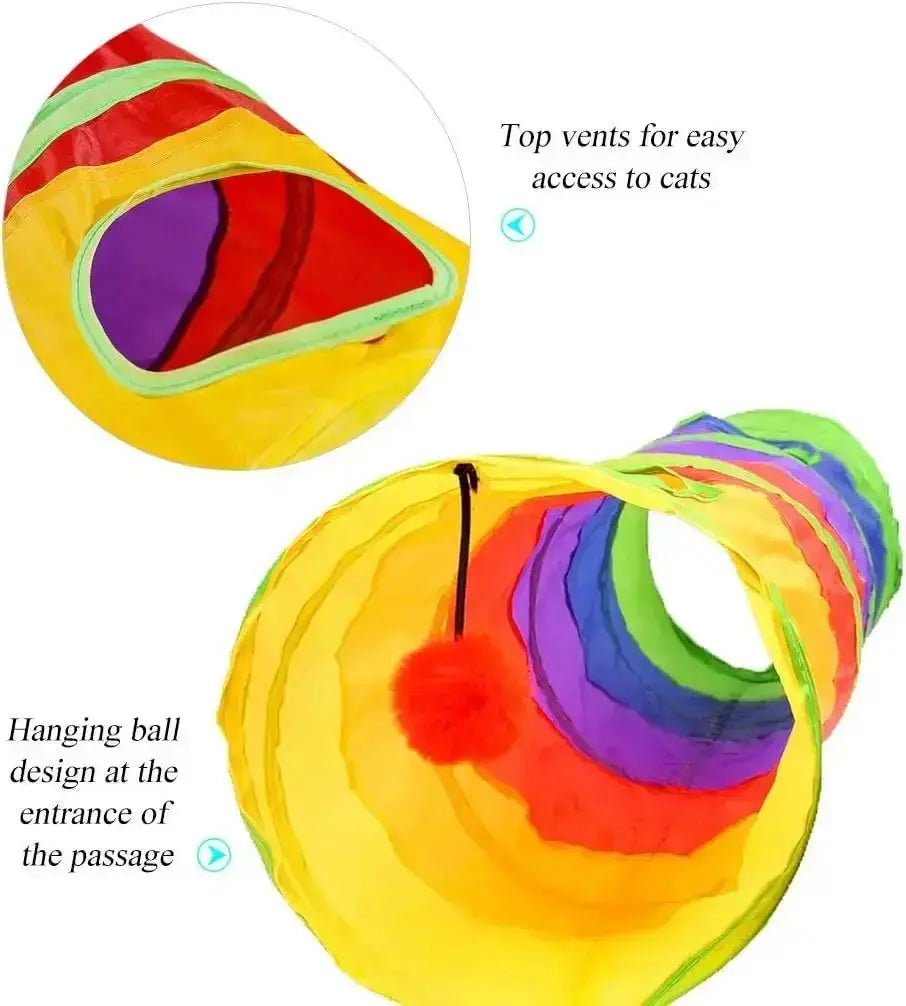 Exciting Cat Tunnel for Indoor Play - 45" Colorful Rainbow Collapsible Tube with Fun Ball and Interactive Holes for Kittens and Cats