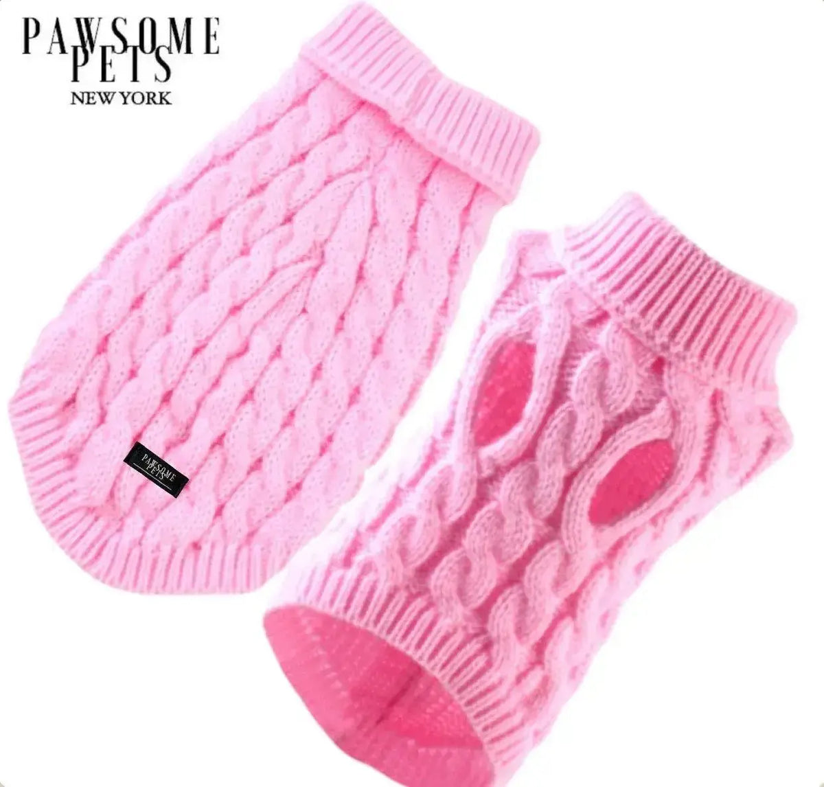 (EXTRA WARM) Pink Dog and Cat Cable Knit Sweater - Pink Dog And Cat Sweater - Dog Apparel