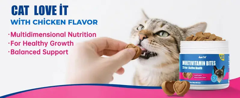 JUST TRY Cat Multivitamin Bites, 23-in-1 Chicken Flavor, 300 Bites, 6.35 OZ #Sohochic