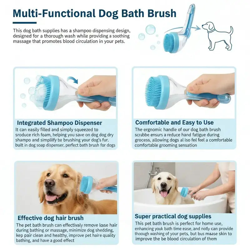 2026 Innovative 2-In-1 Pet Bath Brush & Grooming Deshedding Brush with Shampoo Dispenser