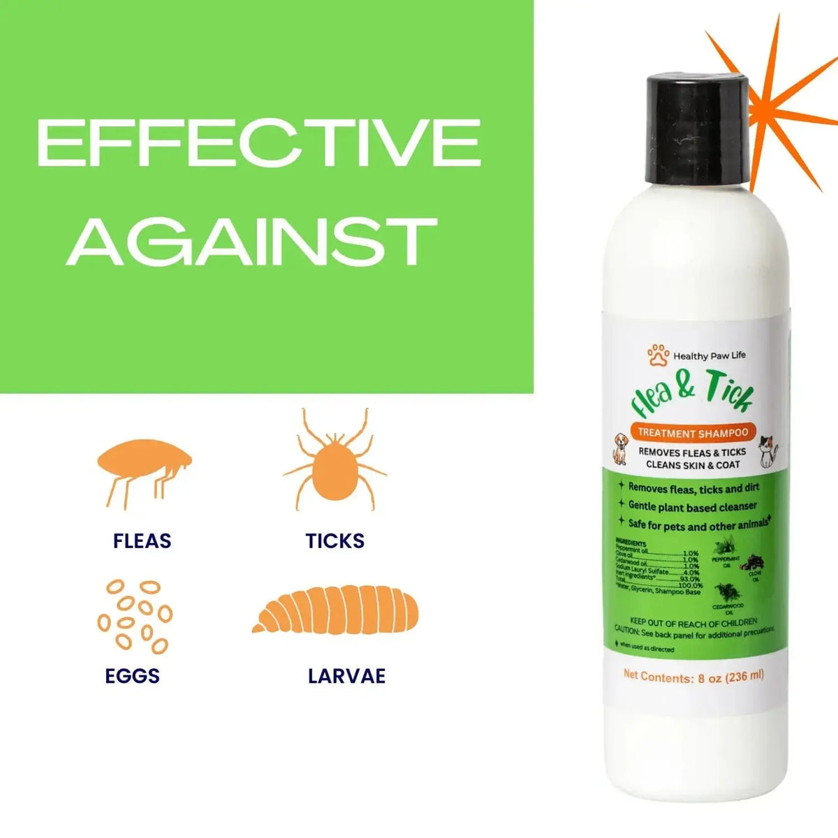 Flea and tick shampoo for Pets – Plant-Based Natural Essential Oils - Animals & Pet Supplies