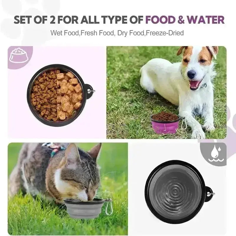 Folding Portable Silicone Dog Feeder Bowl 2 In 1 Pet Dispenser Outdoor Travel Dog Cat with Carabiner Bottle Food Water