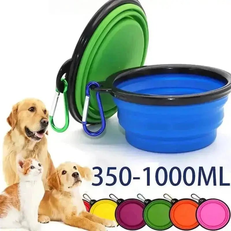 Folding Portable Silicone Dog Feeder Bowl 2 In 1 Pet Dispenser Outdoor Travel Dog Cat with Carabiner Bottle Food Water