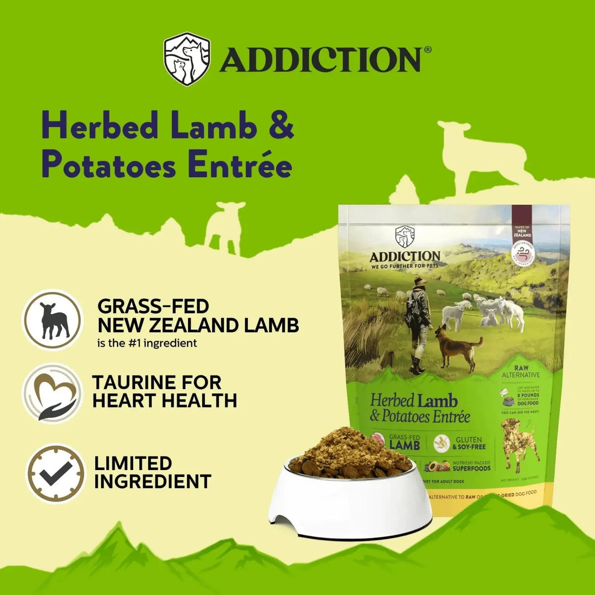 Herbed Lamb & Potatoes Air-Dried Dog Food Addiction Pet Foods USA