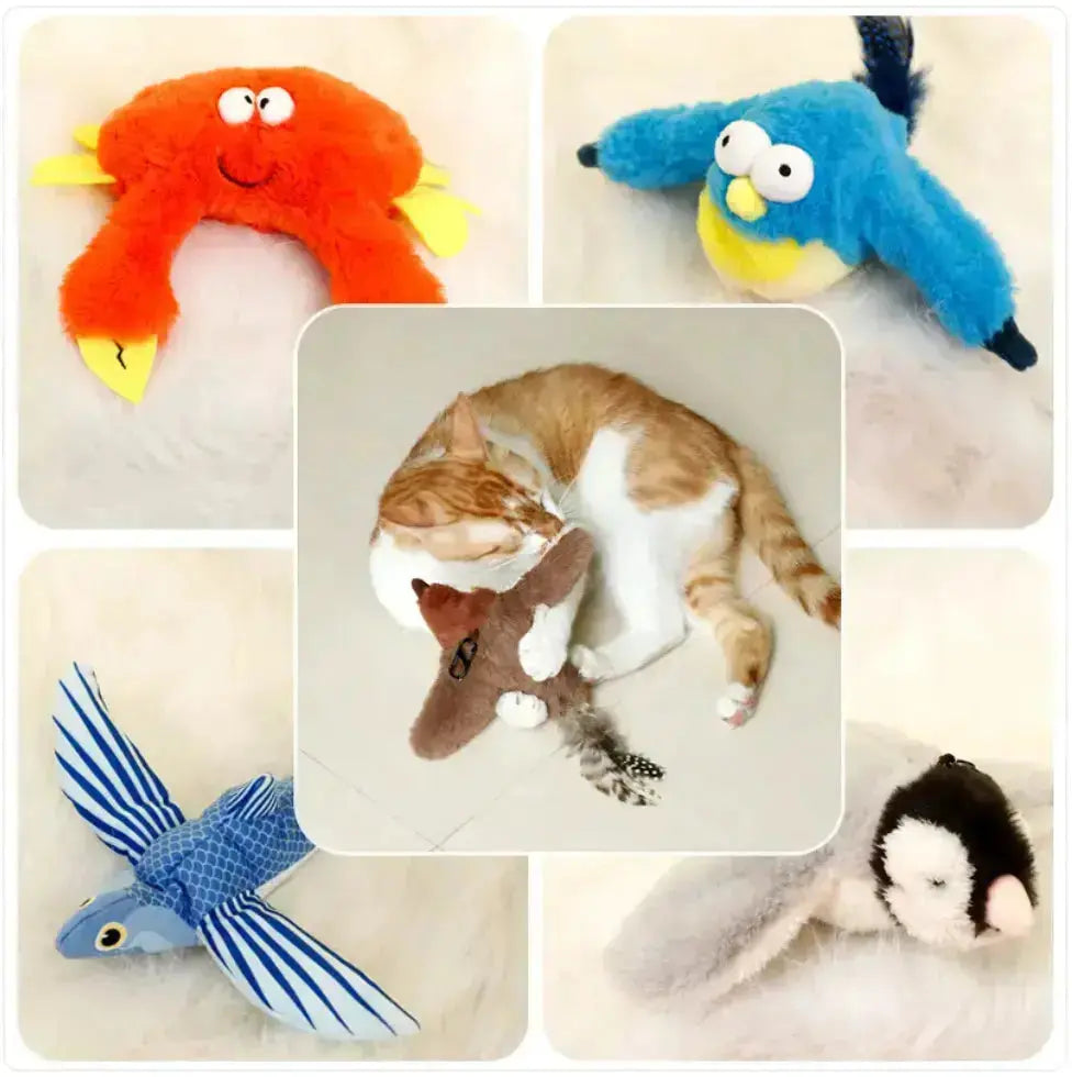 Interactive Plush Pet Toy - Sound & Motion Jumping Fish or Flapping Bird