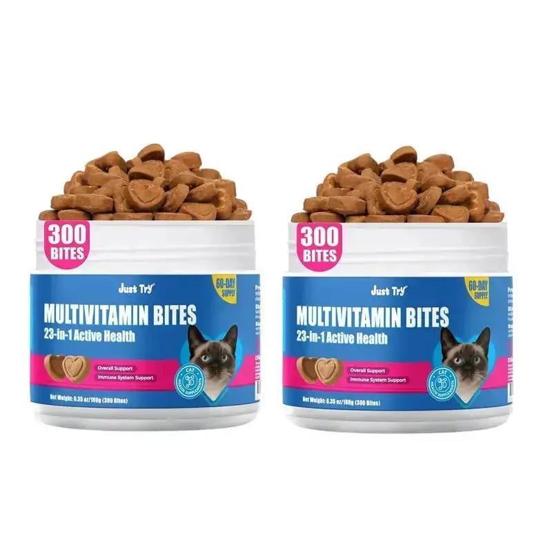 JUST TRY Cat 23 in 1 Multivitamin Bites Chicken Flavor Overall Health Support, Heart Health Care, with Taurine & Lysine, Cat Supplements for Indoor & Senior Cat, 300Bites 6.35 OZ #Sohochic