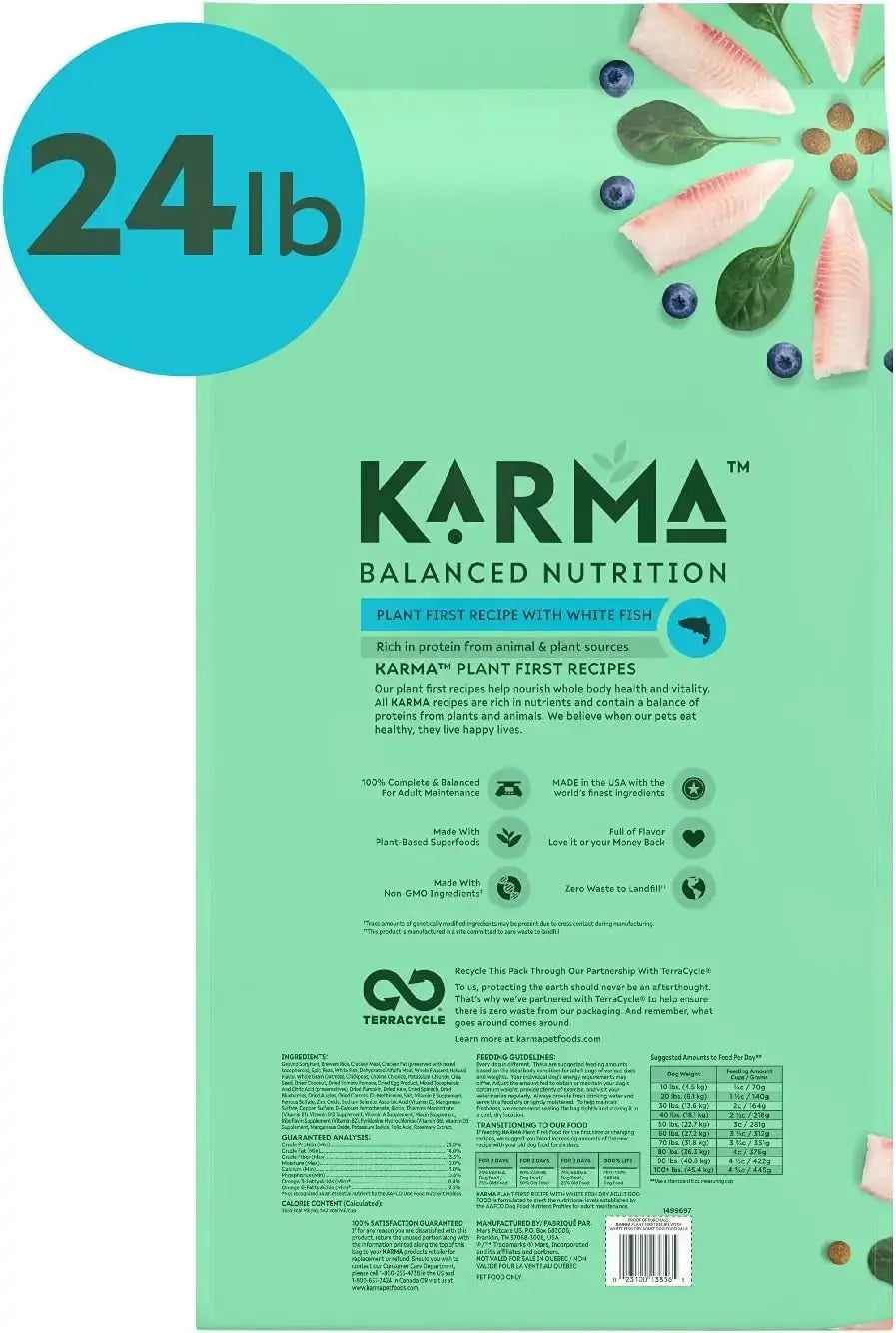 Karma Balanced Nutrition Plant-First Recipe, Adult Natural Dry Dog Food with White Fish, 24 Lb. Bag