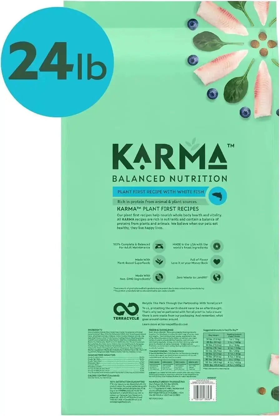 Karma Balanced Nutrition Plant-First Recipe, Adult Natural Dry Dog Food with White Fish, 24 Lb. Bag