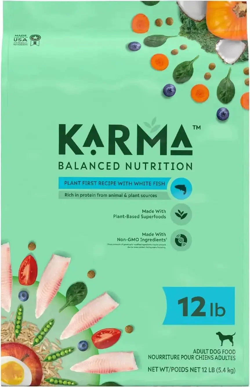 Balanced Nutrition Plant-First Recipe, Adult Natural Dry Dog Food with White Fish, 12 Lb. Bag