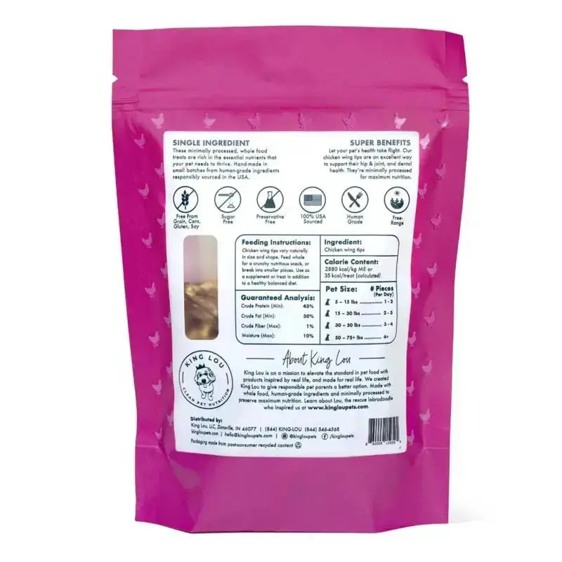 King Lou Pets Chicken Wing Tips Dog Treats – 100% USA Sourced, All Natural, Minimally Processed Pet Products