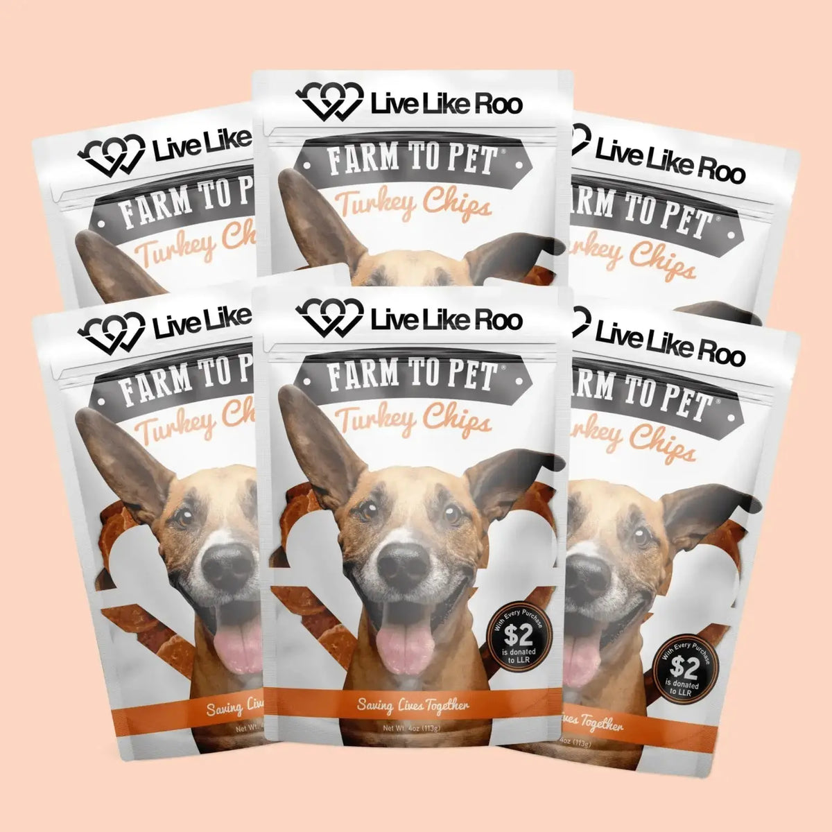 Live Like Roo Turkey Dog Treats | Dog Treats That Give Back - Six Pack ($15 Donation!) - Chip