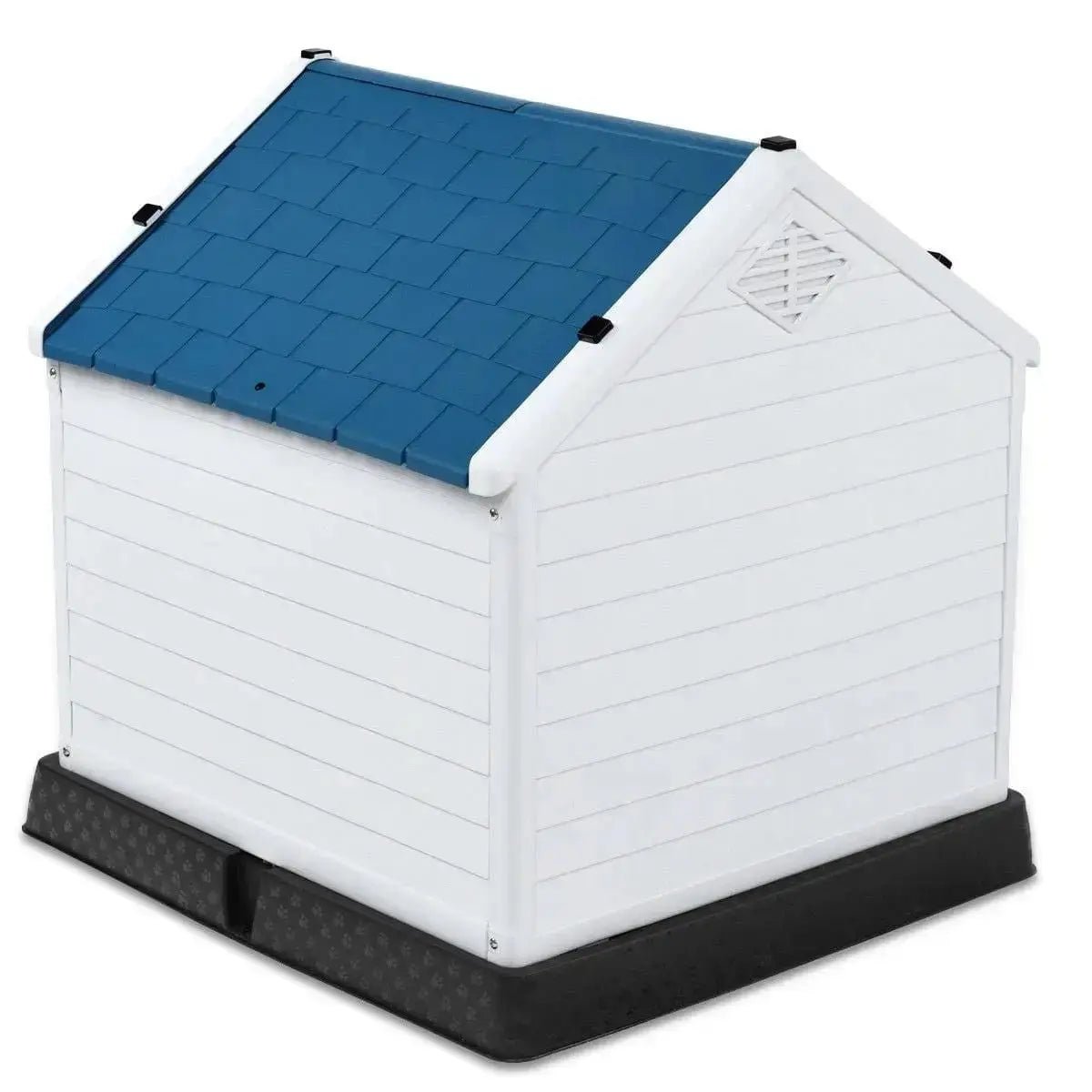 Medium Plastic Dog House Outdoor White Blue with Elevated Floor - Cat and Dog Beds