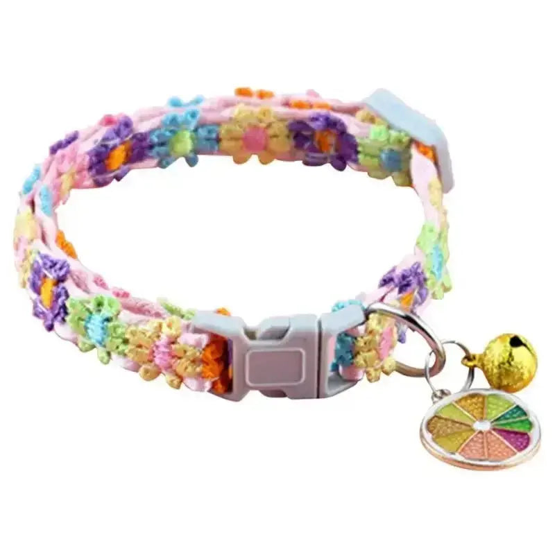 Pet Collar With Bell Cartoon Footprint Colorful Dog Puppy Kitten Collar Adjustable Safety Bell Ring Necklace Pet