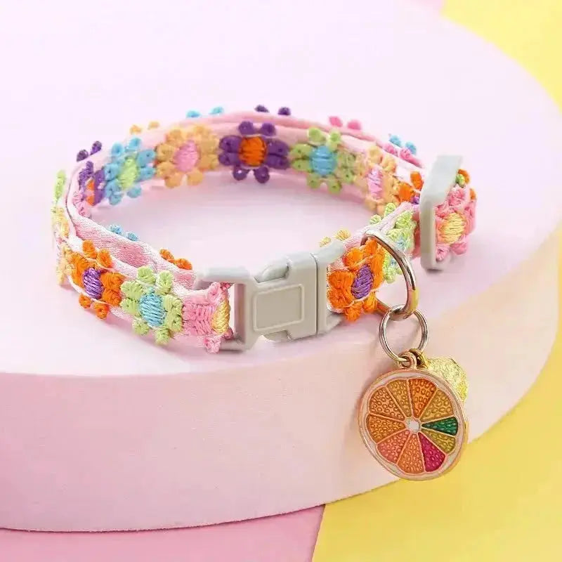Pet Collar With Bell Cartoon Footprint Colorful Dog Puppy Kitten Collar Adjustable Safety Bell Ring Necklace Pet