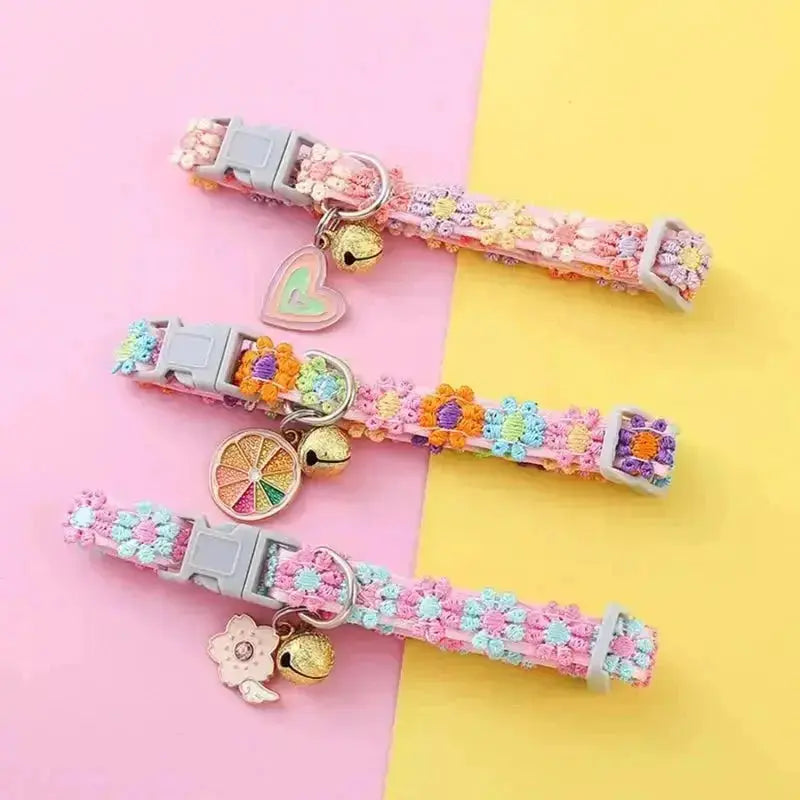Pet Collar With Bell Cartoon Footprint Colorful Dog Puppy Kitten Collar Adjustable Safety Bell Ring Necklace Pet