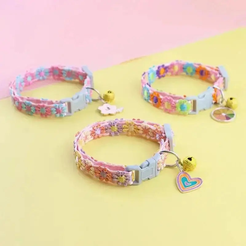 Pet Collar With Bell Cartoon Footprint Colorful Dog Puppy Kitten Collar Adjustable Safety Bell Ring Necklace Pet