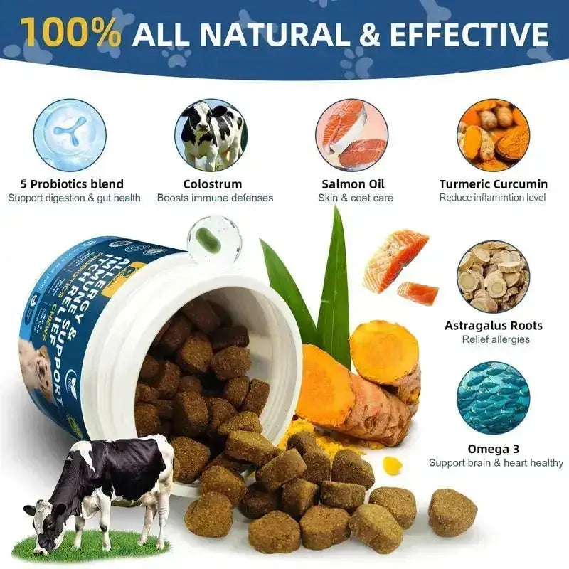 【Upgraded Formula】Petrivium Probiotic Chews for Dogs (All Ages, 24 Months Shelf Life) - 120Ct Jumbo Size Chicken Flavor, Pumpkin-Infused Topper with Colostrum Fish Oil, Helps Ease Paw Licking, Supports Allergy Relief, Gut & Immune Health