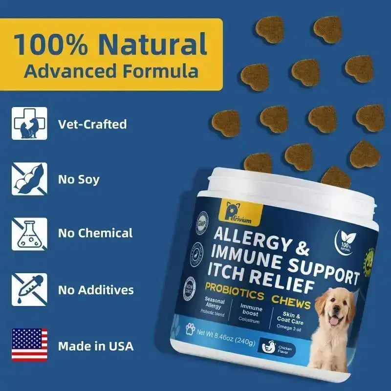 【Upgraded Formula】Petrivium Probiotic Chews for Dogs (All Ages, 24 Months Shelf Life) - 120Ct Jumbo Size Chicken Flavor, Pumpkin-Infused Topper with Colostrum Fish Oil, Helps Ease Paw Licking, Supports Allergy Relief, Gut & Immune Health