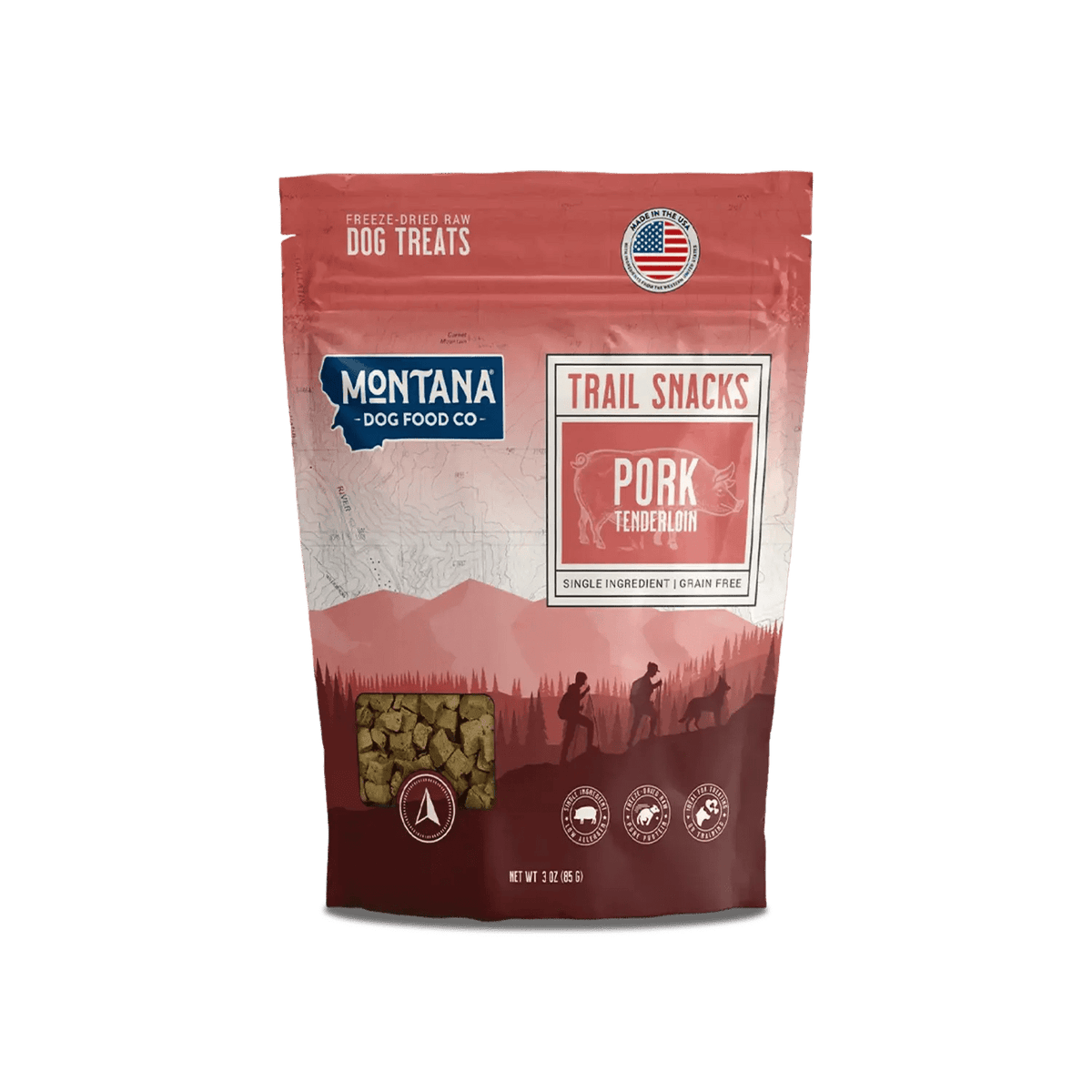 Pork Tenderloin Freeze-dried Raw Trail Snacks (Treats) for Dogs 3oz Montana Dog Food Co
