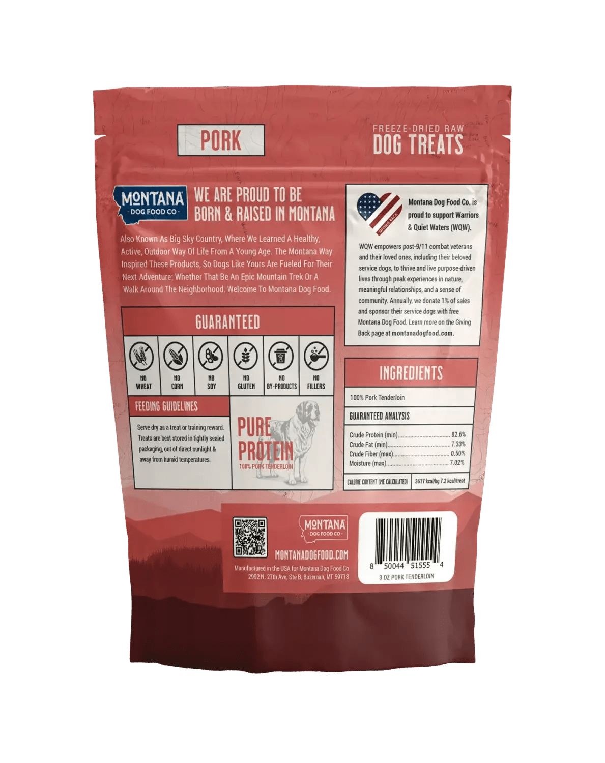 Pork Tenderloin Freeze-dried Raw Trail Snacks (Treats) for Dogs 3oz Montana Dog Food Co