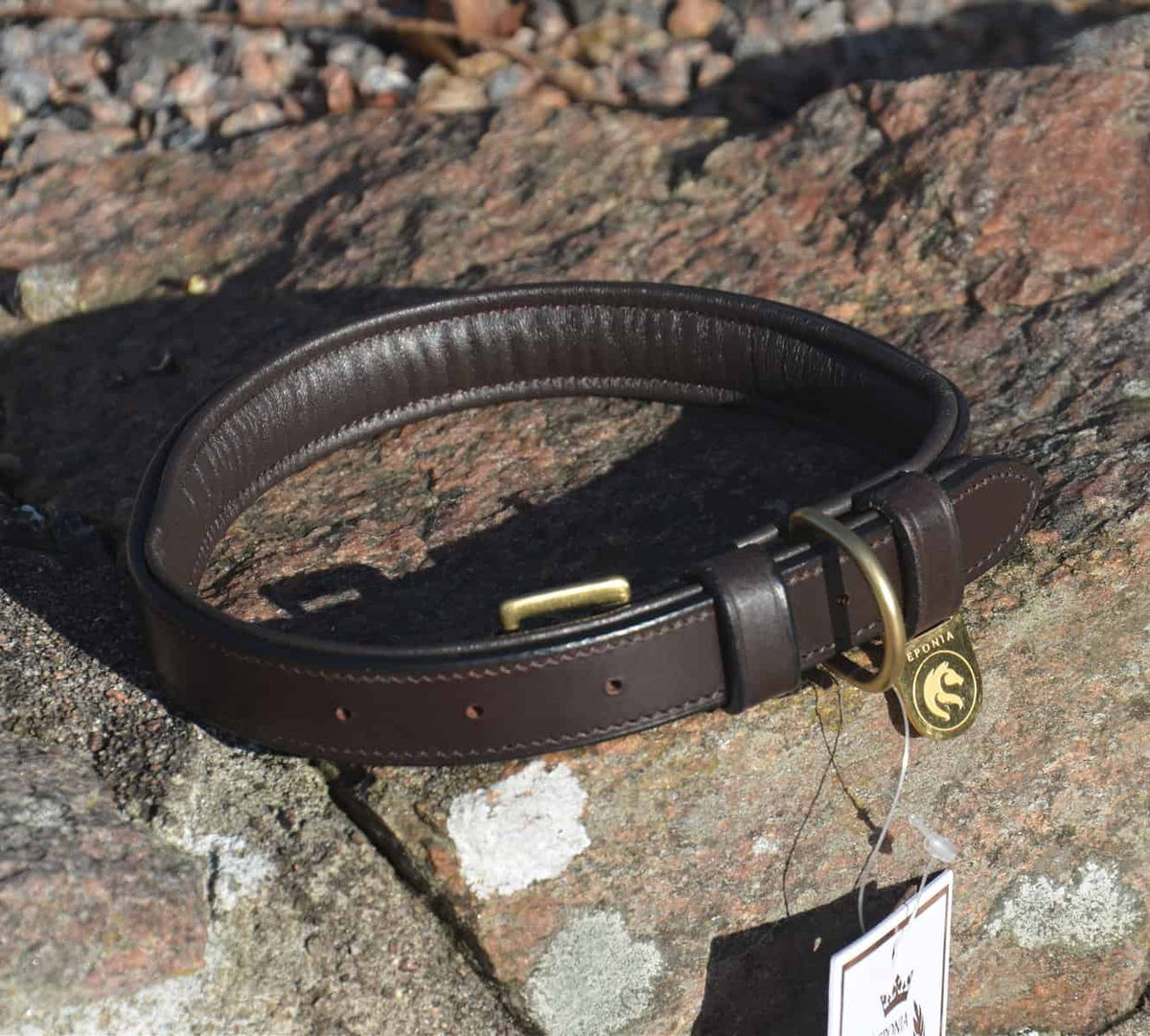 Premium dog collar in plaited natural tanned leather Eponia