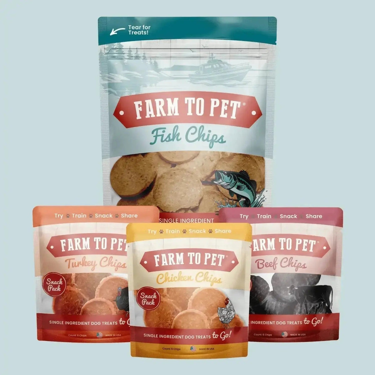 Puppy Packs ’n Snacks Dog Treat Starter Pack | Puppy Training Treats - Fish 4oz + Beef + Turkey + Chicken Snack Pack