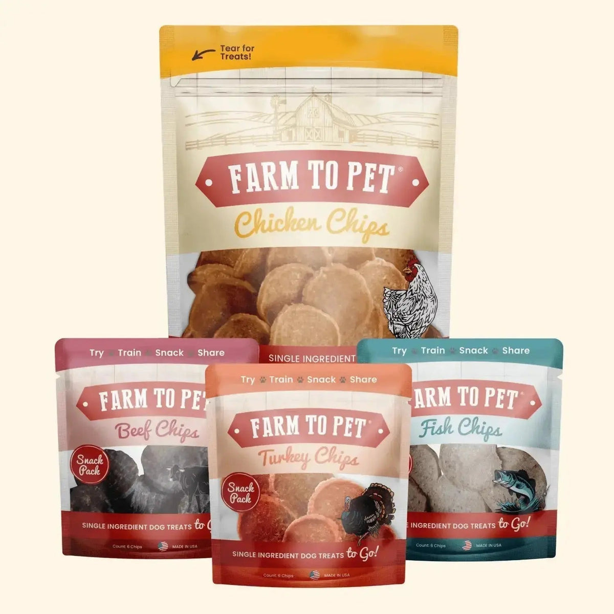Puppy Packs ’n Snacks Dog Treat Starter Pack | Puppy Training Treats - Chicken 4oz + Beef + Turkey + Fish Snack Pack